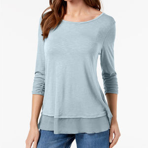 Light Aqua Blue Chiffon-Hem Top
